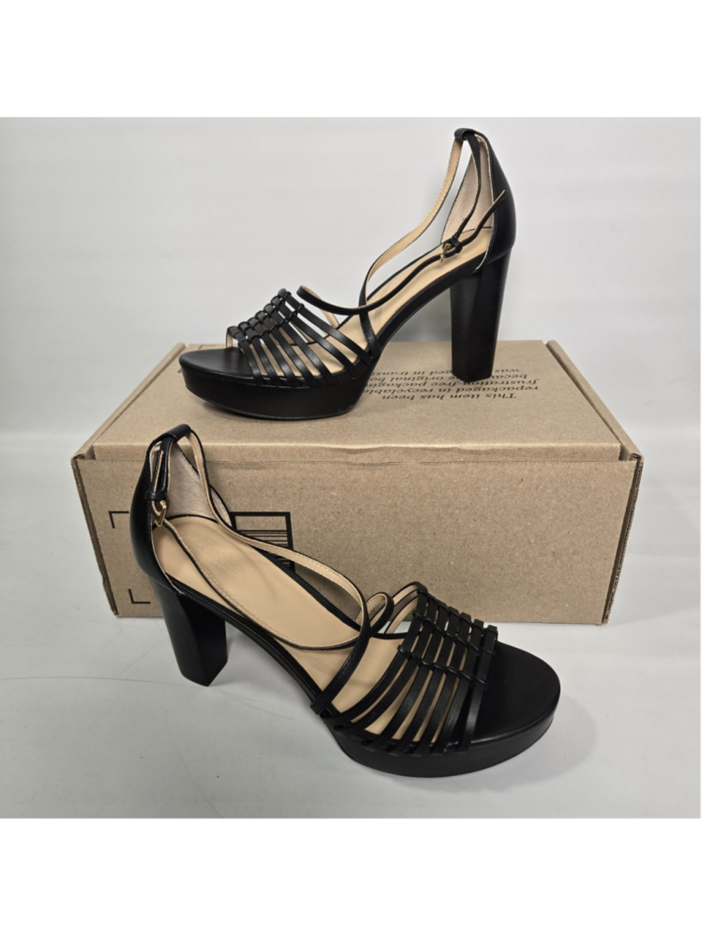 Lauren Ralph Lauren Platform Dress Sandals Black Strappy Heels 8 NIB Event Party